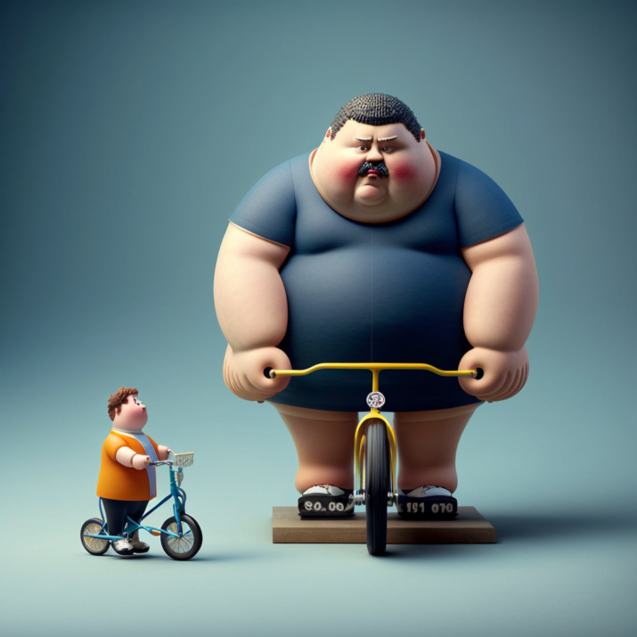 a fat over weighed man on a tiny cycle