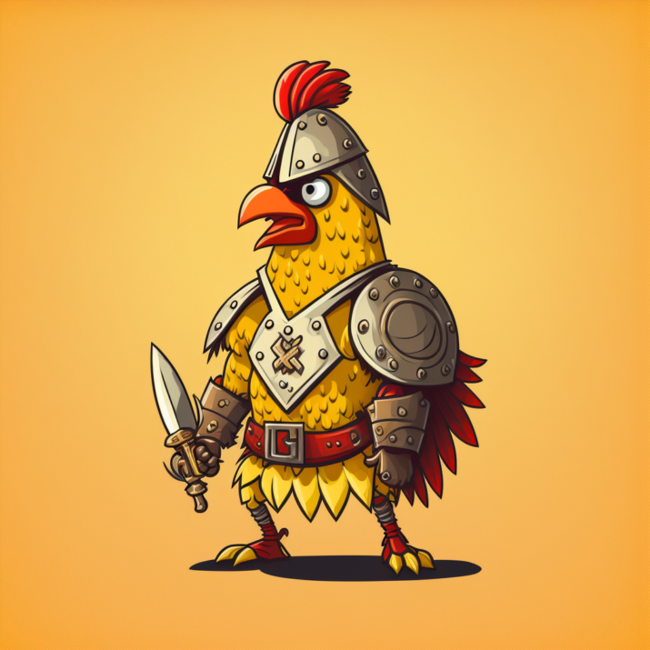 variant of cartoon yellow chicken with red crest dressed